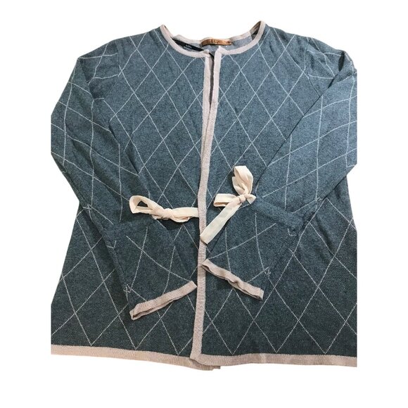 BELLDINI Women’s Gray And Pink Cardigan Wrap Sweater With Bow Wrist Ties Size M - Picture 6 of 6